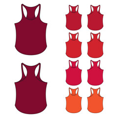 Set of color illustrations with sports red jersey, shirt for fitness. Isolated vector objects on white background.