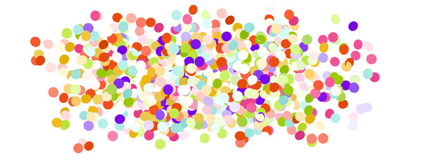 Multicolor confetti abstract background with a lot of falling pieces, isolated on a white background. Festive decorative tinsel element for design
