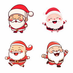Cute happy Santa Claus characters isolated on white background, set of cartoon digital illustrations