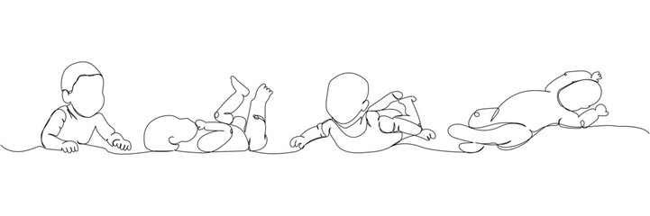 Set of babies, children, newborns one line art. Continuous line drawing of child, childhood, newborn, new life, son, daughter, silhouette, motherhood.
