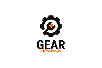 Flat gear with wrench logo design vector template illustration