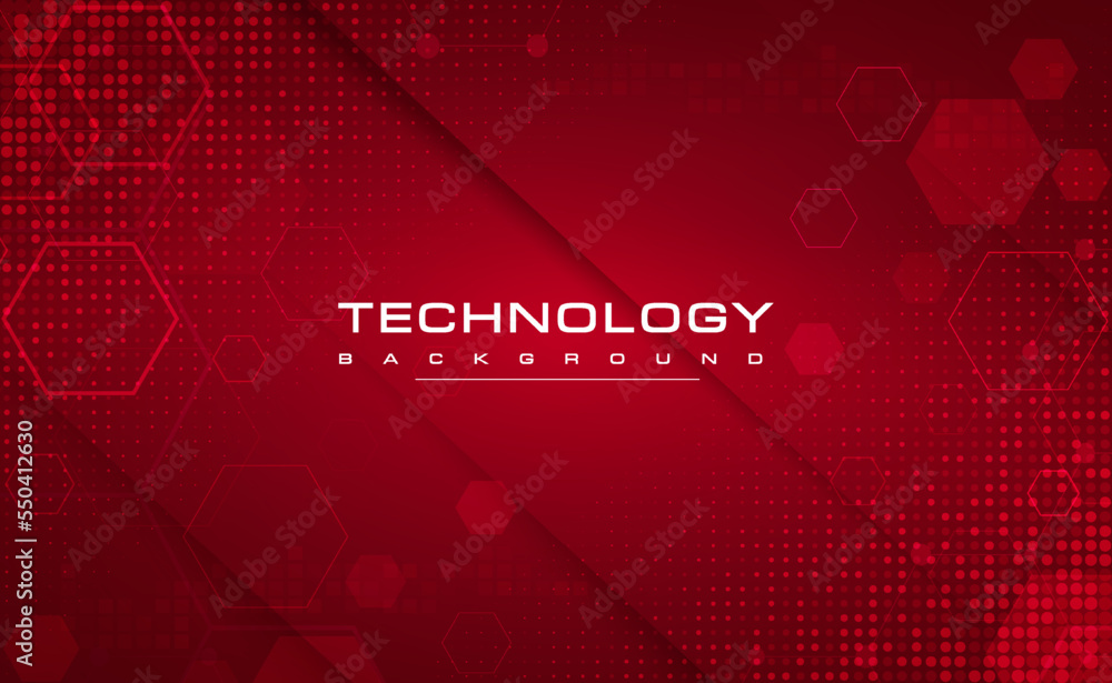 Wall mural digital technology banner red background concept, circuit technology light effect, abstract cyber te