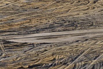 Soil ground, Car tire tracks tire track print on construction site