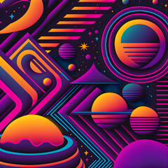 Obraz premium Retro Syntwave Space repeating pattern