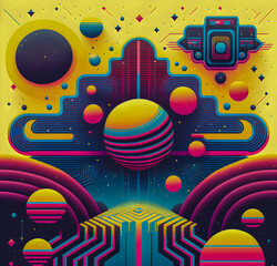 Retro Syntwave Space repeating pattern