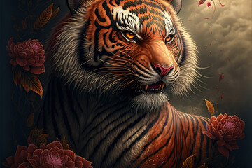 Tiger painting, Chinese style illustration. Year of the tiger, Chinese new year.