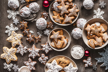 Fototapeta na wymiar Christmas bakery Christmas cookies, gingerbread and christmas decoration., Generative AI image