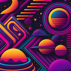 Obraz premium Retro Syntwave Space repeating pattern