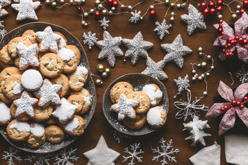 Christmas bakery Christmas cookies, gingerbread and christmas decoration., Generative AI