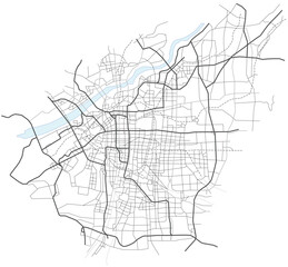 Fototapeta premium Osaka city map (Japan) - town streets on the plan. Monochrome line map of the scheme of road. Urban environment, architectural background. Vector 