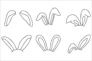 Fototapeta na wymiar The picture shows rabbit ears in different positions drawn with a black outline, it is intended for cards, printing, New Year, Christmas and you can use it in rare cases.