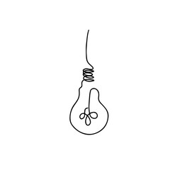 Continuous single one line drawing light bulb symbol idea and creativity logo isolated on white background minimalism design. 