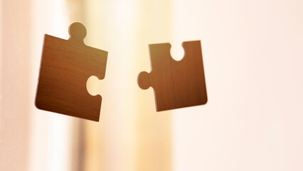 puzzle pieces on white table background. solutions, mission, successful, goals, cooperation, partnership and strategy concept