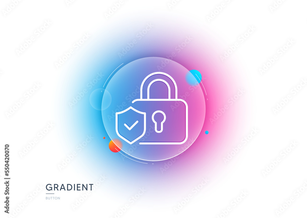 Poster security lock line icon. gradient blur button with glassmorphism. cyber defence shield sign. private