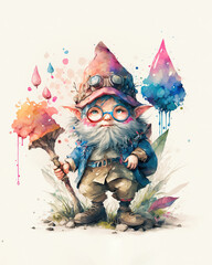 Garden gnome,  pastel water color digital art AI assisted finalized in Photoshop by me 
