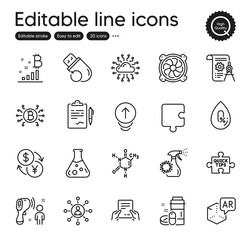 Set of Science outline icons. Contains icons as Swipe up, Augmented reality and Currency exchange elements. No alcohol, Networking, Coronavirus spray web signs. Receive file. Vector