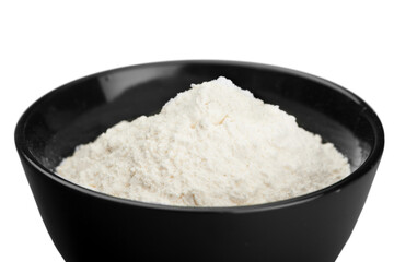 wheat flour in wooden bowl