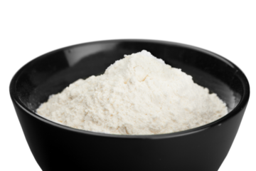 wheat flour in wooden bowl