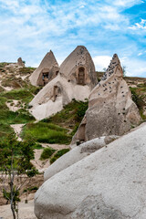 Cave houses in Goreme, Nevsehir, Capadoccia, Anatolia, Turkey, Middle East
