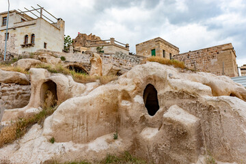 Cave houses in Goreme, Nevsehir, Capadoccia, Anatolia, Turkey, Middle East
