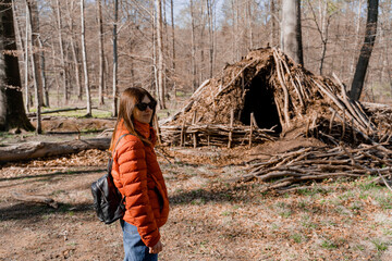 Wooden wigwam made from wooden sticks. © liukovmaksym