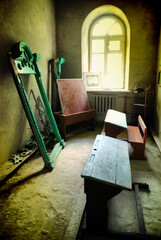 A school classroom in an old abandoned school of the early 20th century