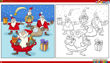 Santa Claus Christmas characters group coloring page