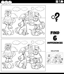 differences game with cartoon dogs coloring page