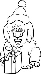 comic shaggy dog with Christmas gift coloring page