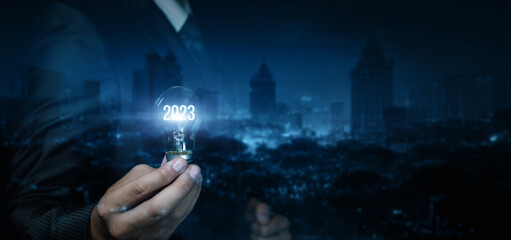 Concept of New Year 2023 yes with electricity.