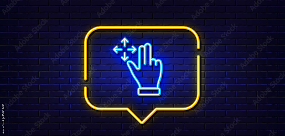 Poster neon light speech bubble. move gesture line icon. slide arrow sign. swipe action symbol. neon light 