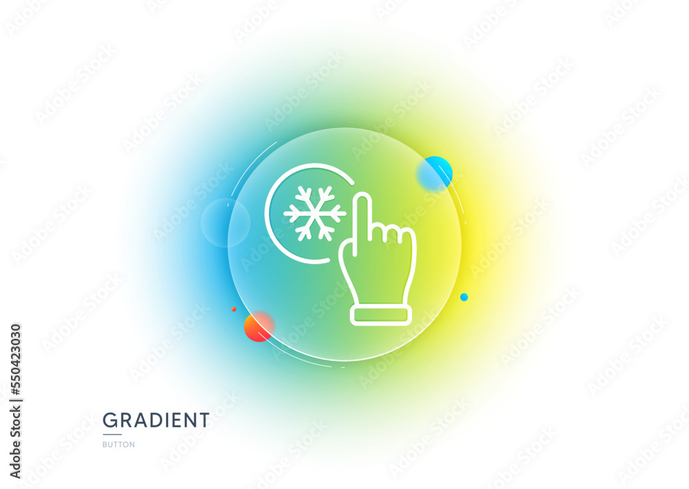 Poster freezing click line icon. gradient blur button with glassmorphism. ac cold temperature sign. fridge 