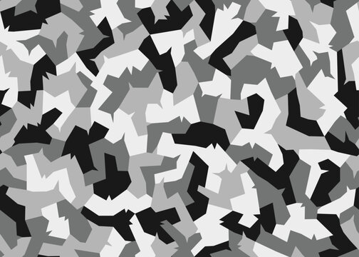 Military black and white geometric seamless pattern for camouflage nets and coloring weapons and military equipment. Deforms, hide and distorts contours and shapes of the masked object. Vector 