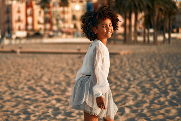 African American family on the beach on the weekend