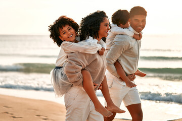 African American family on the beach on the weekend