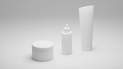 Cosmetic Branding Template blank white products in studio lighting for branding to be applied to