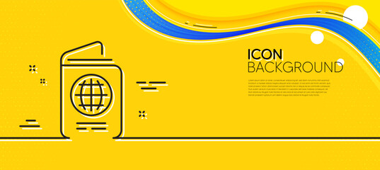 Naklejka na ściany i meble Passport line icon. Abstract yellow background. ID document sign. Citizen identity doc symbol. Minimal passport line icon. Wave banner concept. Vector