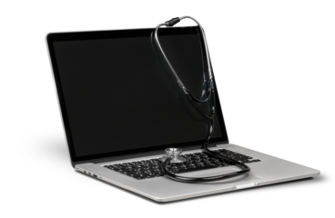 Open laptop with Medical stethoscope