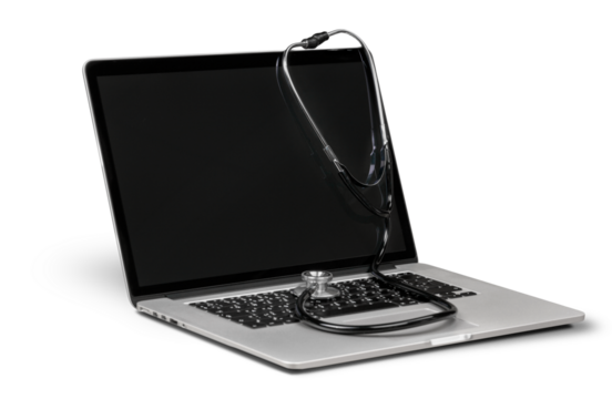 Open laptop with Medical stethoscope