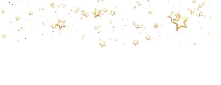 Banner with golden decoration. Festive border with falling glitter dust and stars.