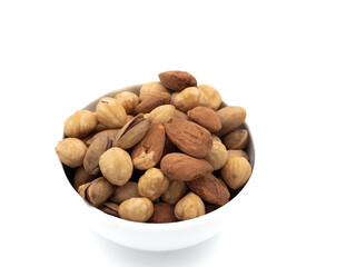 bowl of nuts on white background 