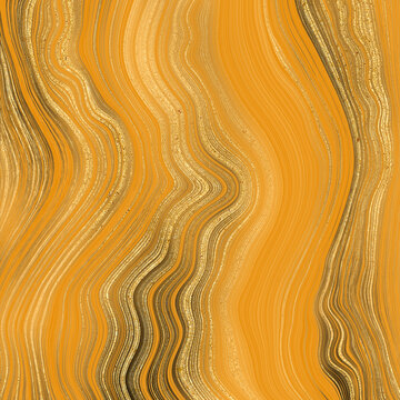 Agate marble texture with golden and black veins. Beige and orange colored onyx slice background - Illustration.