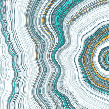 Natiral luxury. Turquoise and white swirls in agate marble with gold veins. Abstract texture illustration.