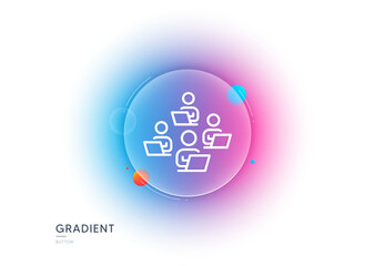 Teamwork line icon. Gradient blur button with glassmorphism. Remote office sign. Team employees symbol. Transparent glass design. Teamwork line icon. Vector
