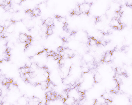 White marble texture with natural golden cracks and pastel purple texture for background or design art work. Abstract computer generated illustration.