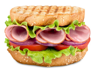 Tasty hamburger on white background, menu for cafe and fast-food restaurant