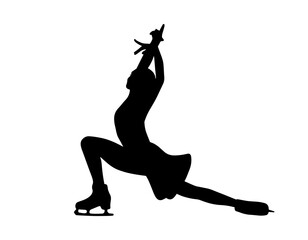 Girl figure scating. Vector simple silhouette shadow shape, flat black icon isolated on white backround. Logo design element. Sportive woman concept. © Iulia