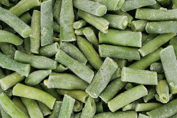 Frozen Green beans top view. Healthy vegan food concept