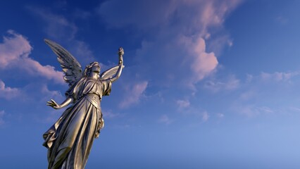 The figure of an angel in the blue sky