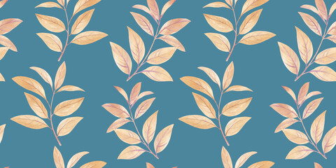 leaves painted in watercolor, collected in a seamless pattern